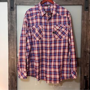 Rocawear Long Sleeve Plaid Full Zip plus Pearl Snap Shirt- 3XL